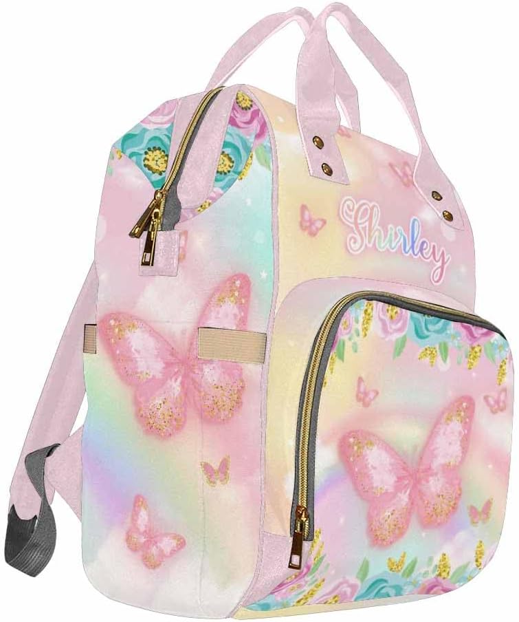 Customized Baby Bag Customize Diaper Bag Customized Gift Casual Daypack Mother's Day Gift Hiking Bag Customized Gift Customized Backpack, Rainbow Butterflies