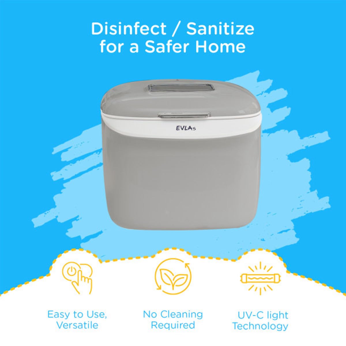 EVLA'S Baby Feeding Bottle Sanitizer & Dryer, UV Light Sanitizes Baby Bottles, Pacifiers, Small Toys, Even Phone or Credit Card in Minutes! Large Capacity UV Box Sanitizer, Grey