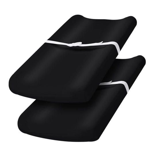 PHF Baby Changing Pad Covers for Boys Girls, 2 Pack Ultra Soft Breathable Microfiber Changing Pad Table Sheets for Most Baby Changing Pads, Black & Black