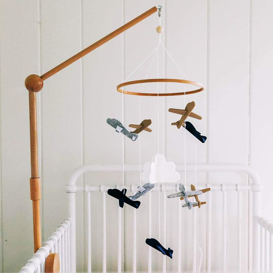 Baby Crib Mobile (Airplanes in The Clouds) - Nursery Decoration Ceiling Mobile and Baby Shower Gift for Boys & Girls - Grey and White