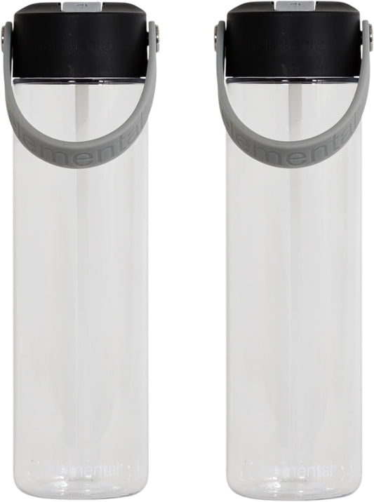 Elemental Splash Water Bottles - BPA-Free Tritan Plastic Reusable Water Bottle with Strap - Ideal for Gym and Sports Leak Proof when Spout is Closed - Midnight Clear - 26oz (2 Pack)