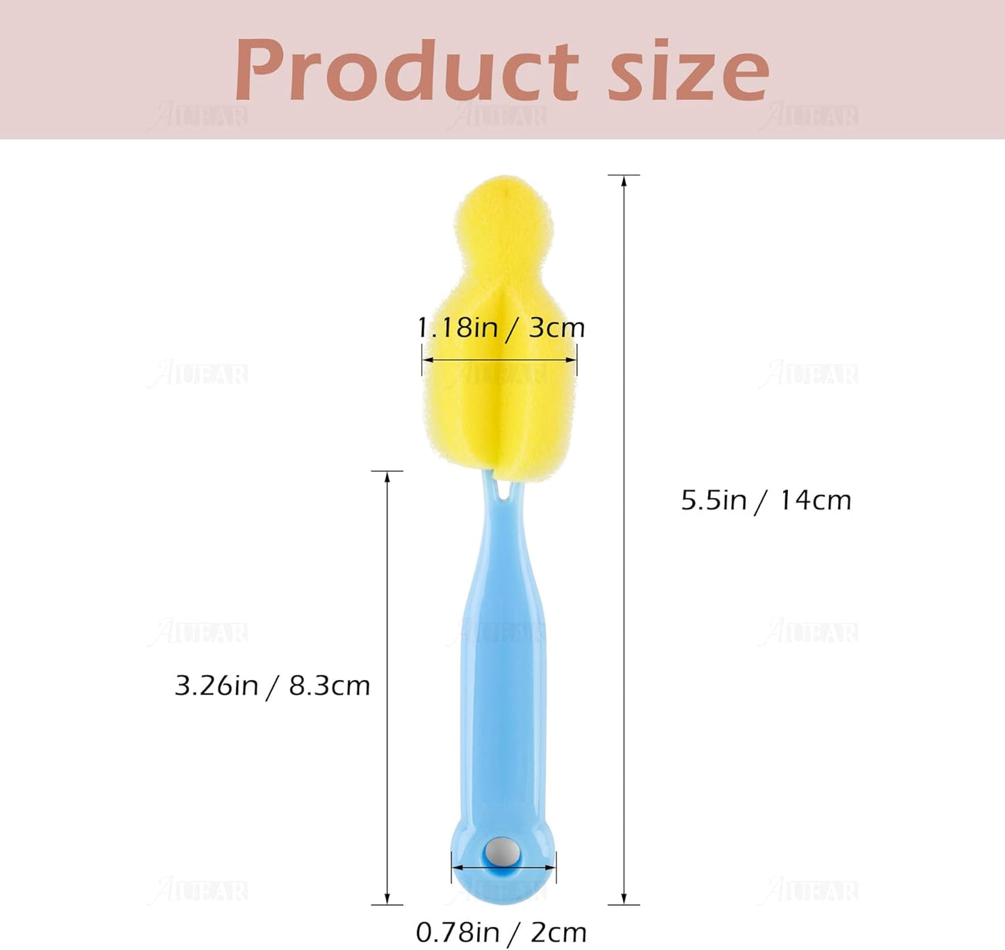 AUEAR, Milk Bottle Nipple Brushes Pacifier Sponge Cleaning Small Brush Cleaner Set for Bottles and Accessories (8 Pcs)