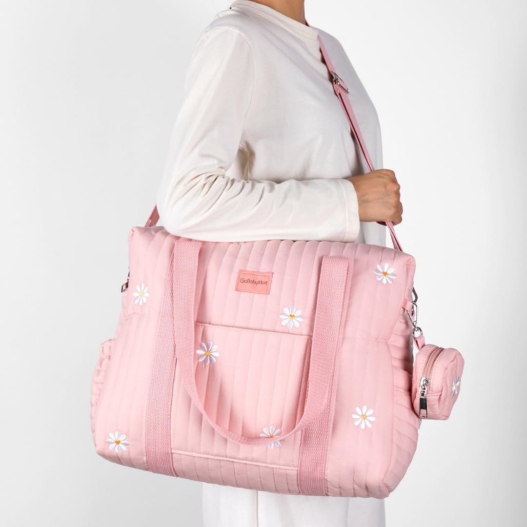 Large Diaper Bag Tote, Maternity Bag, Travel diaper tote, Multifunction baby bag, Baby Nappy Bags, Messenger bag (Medium - Pink Flowers)