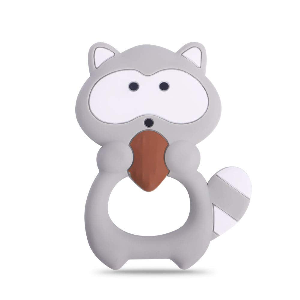 Baby Silicone Teether,Sensory Chew Toys,BPA Free Soft and Effective Infant Teething Pain Relief Toys,Freezer Safe,Food Grade Silicone,Best Shower Gift for Boys and Girls (Raccoon)