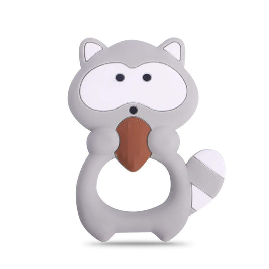 Baby Silicone Teether,Sensory Chew Toys,BPA Free Soft and Effective Infant Teething Pain Relief Toys,Freezer Safe,Food Grade Silicone,Best Shower Gift for Boys and Girls (Raccoon)