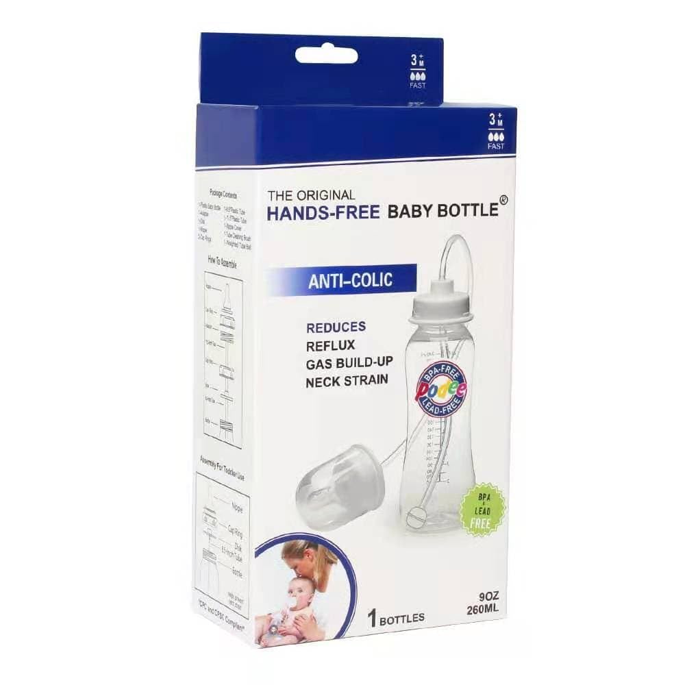 Hands-Free Baby Bottle - Anti-Colic Nursing System 9 oz Baby Bottle with Fast Flow Nipple/Teat 3m+ Infant with Tube Straw Feeding System for Toddler (1 Pack - Classic)