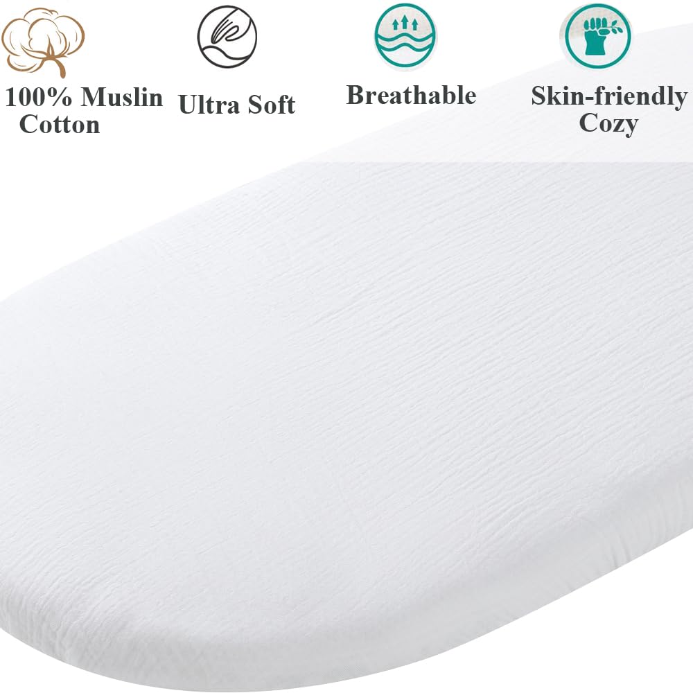 Muslin Bassinet Sheet Compatible with ANGELBLISS, Koolerthings (3 in 1), Pamo Babe 2in1 and Ihoming Bedside, 2 Pack Cotton Fitted White & Pink