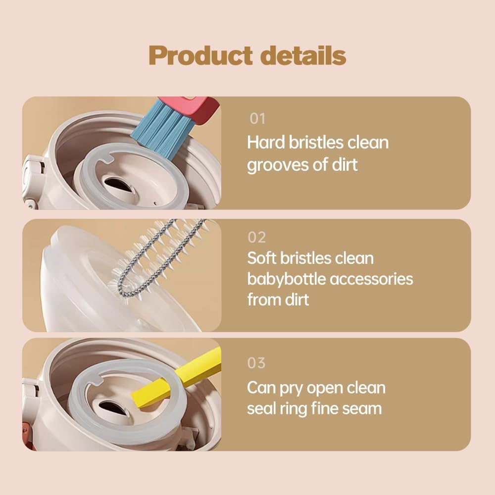 3 in 1 Cup Lid Cleaning Brush, 2025 New Cup Lid Cleaner with Brush, Multifunctional Portable Crevice Cleaning Brush Set for Baby Bottle Gap Tight Spaces, Home Kitchen Cleaning Tools (A-Blue)