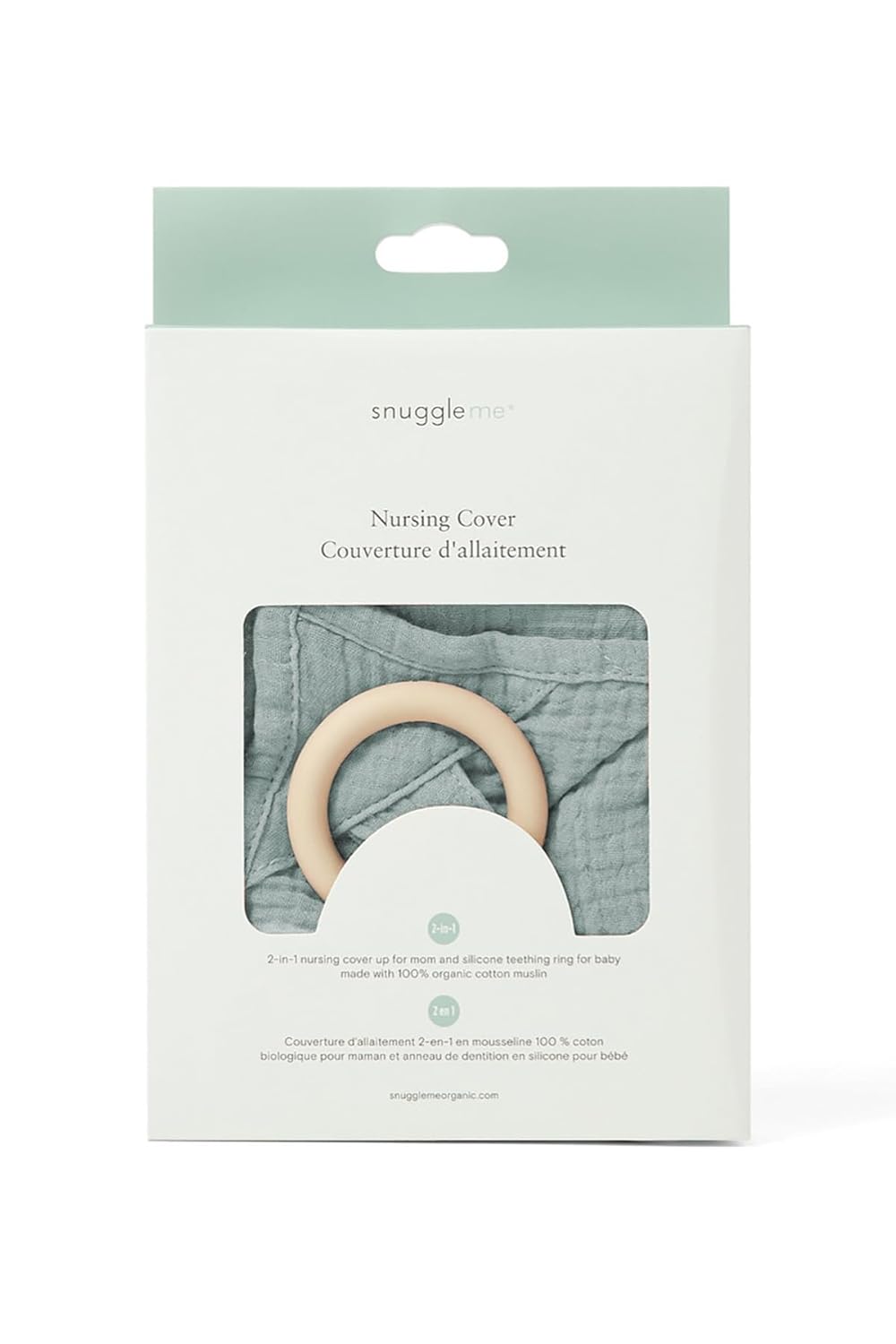 snuggle me® Nursing Cover - 100% Organic Cotton Muslin Nursing Cover Up for Breastfeeding with a BPA-Free Silicone Teether Ring, Ultra-Soft & Lightweight (33.5″ × 39.4″)