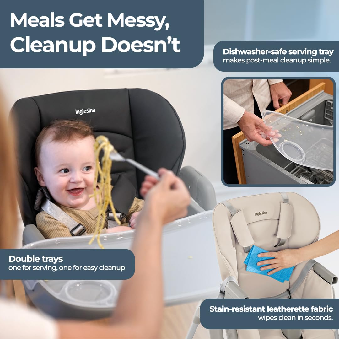 Inglesina My time Highchair, Butter - Adjustable High Chair for Babies & Toddlers, 4 Height & 3 Recline Settings, Collapsible, Tool-Free Assembly, BPA Free, Removable Tray for Easy Cleaning