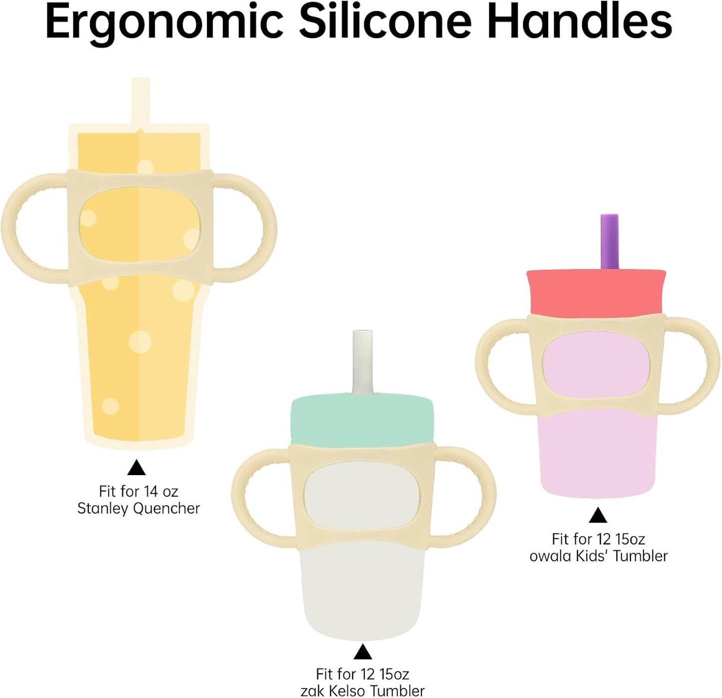 NiHome Tumbler Grip Compatible with 14oz Stanley Quencher, Fit for 12 15oz Zak Owala kids Cups Accessories Handle, Silicone Dual-Handle Tumbler Handles for Home Travel Outdoors Daily Use (2PCS,Cream)