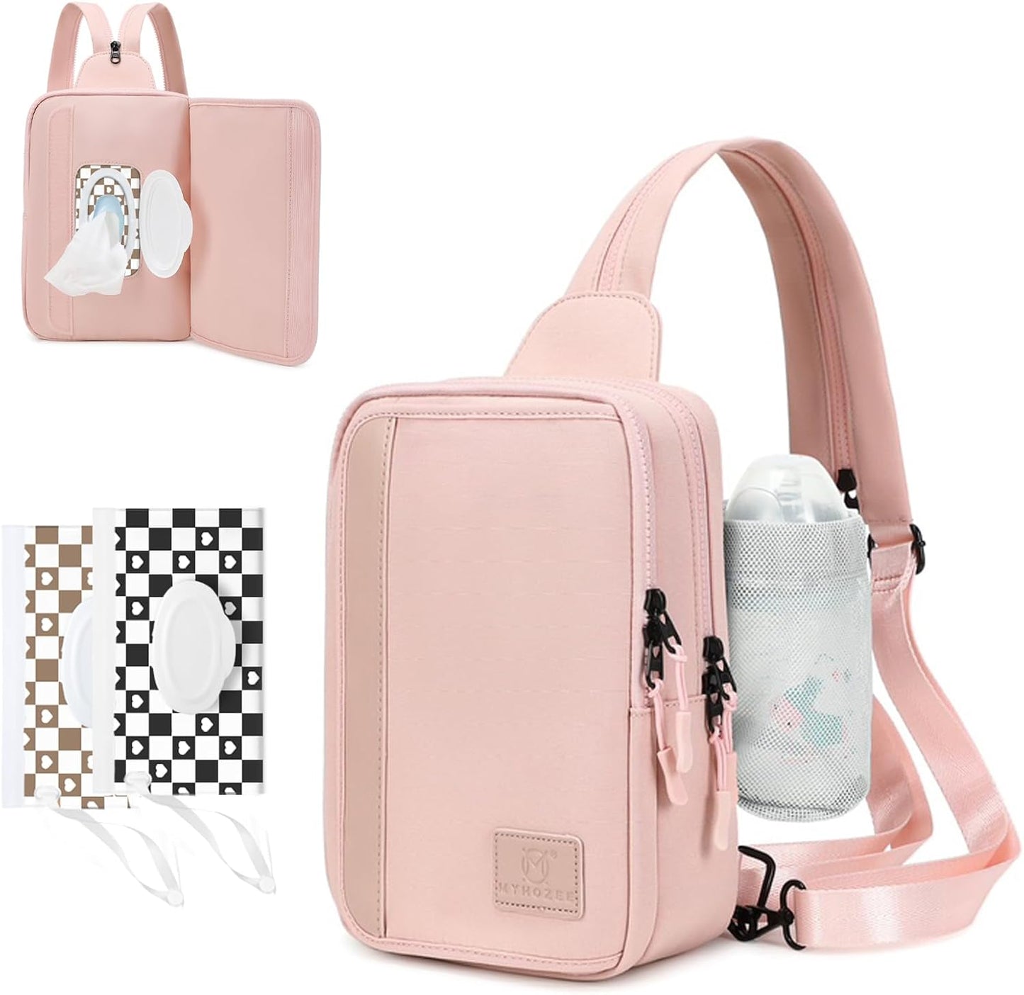 MYHOZEE Sling Bag Crossbody Backpack Purse - 2 in 1 Nylon Cross Body Bag Diaper with Wipes Pouch, Water Bottle Pocket