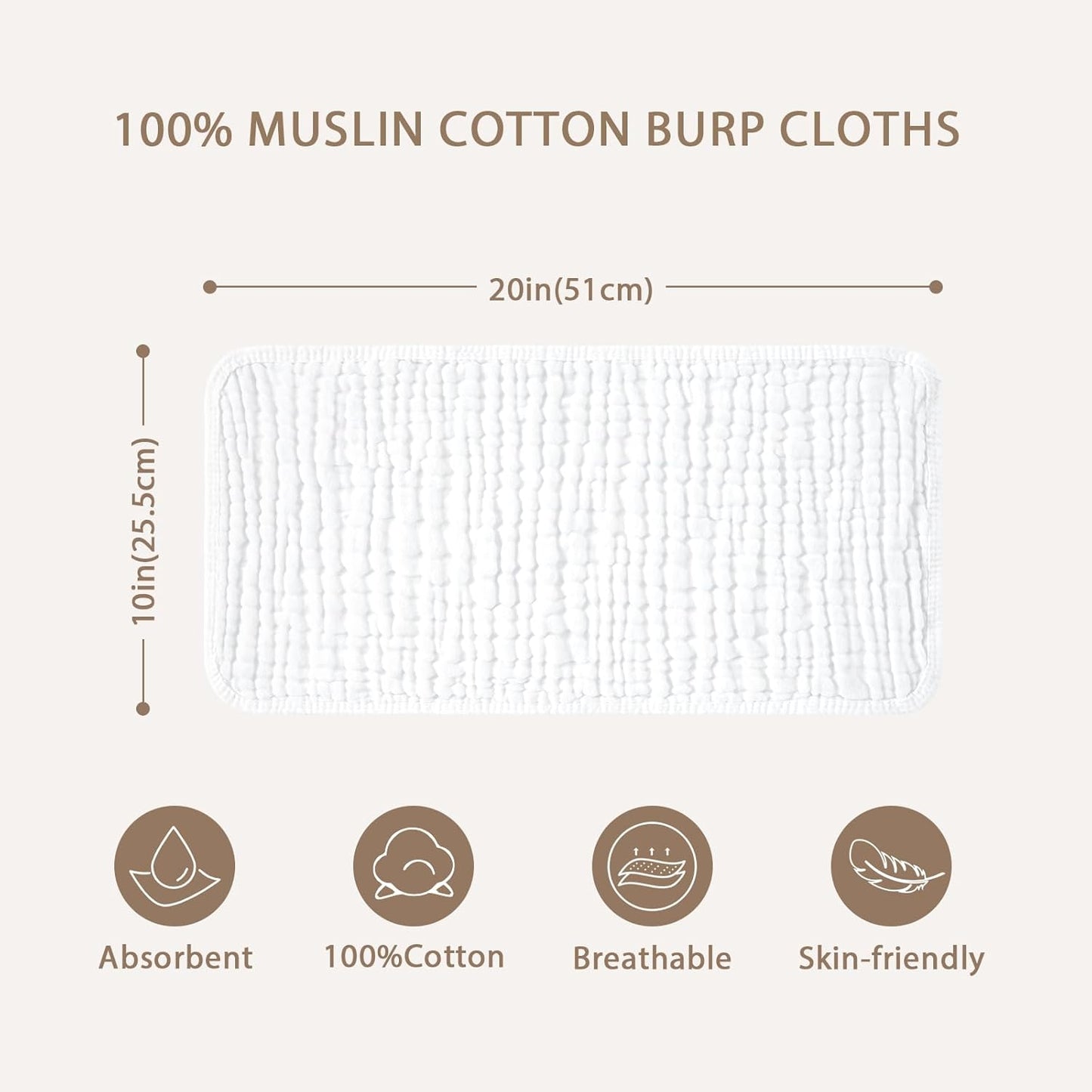 Yoofoss Muslin Burp Cloths for Baby 10 Pack 100% Organic Cotton Baby Washcloths for Boys Girls Large 20''X10'' Super Soft and Absorbent White