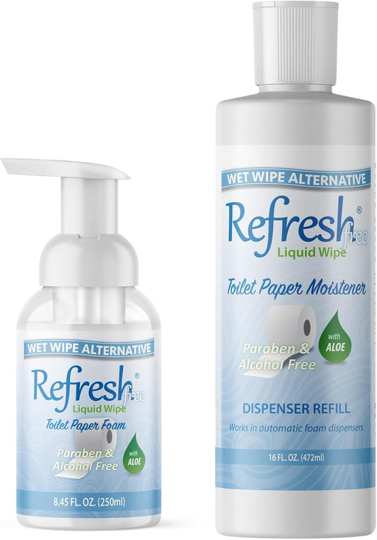 Refresh Wipes Sensitive Skin Formula -Refill Bundle Pack– Alcohol & Paraben Free with Witch Hazel and Aloe – 250ml Foam + 16oz Refill