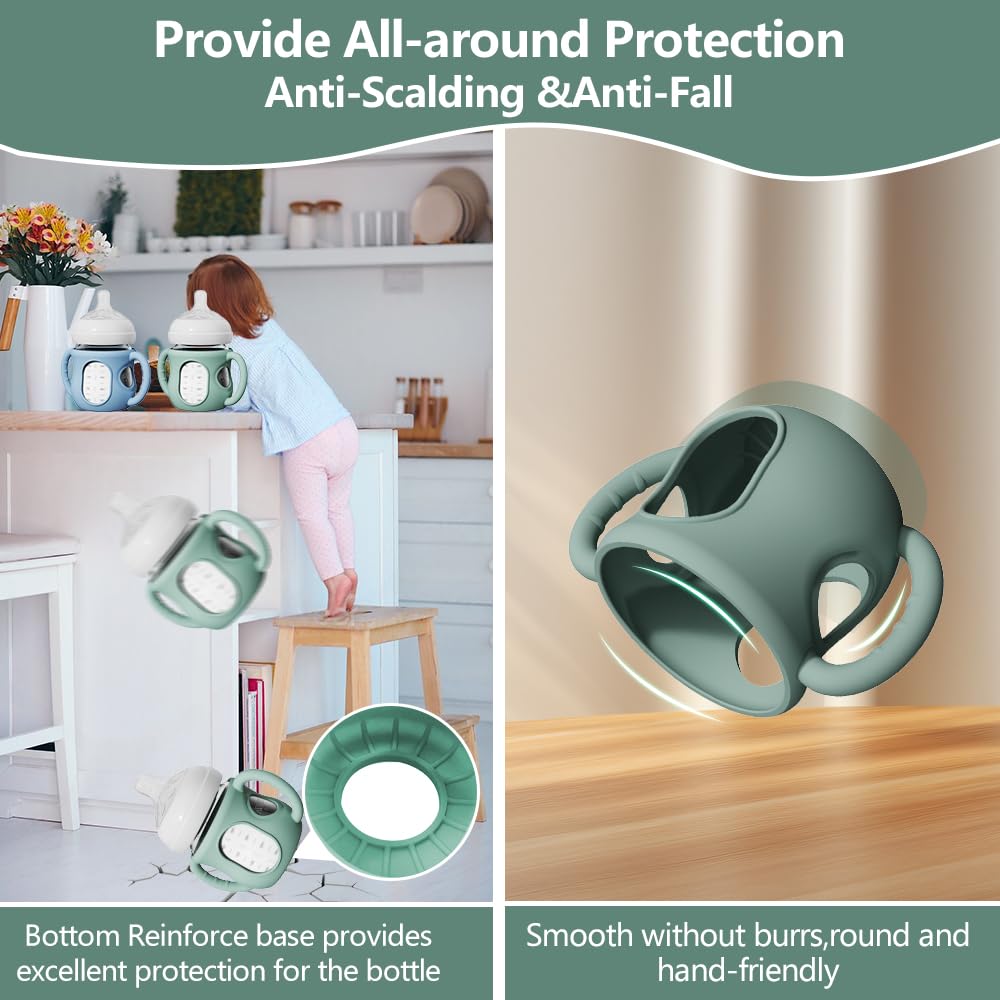 2 Pack Silicone Sleeves for Avent Natural Glass Baby Bottles, Anti Breakage Bottle Holder with Handle, Compatible Philips Avent Glass Natural Bottle 4 oz, Not for Infant Use