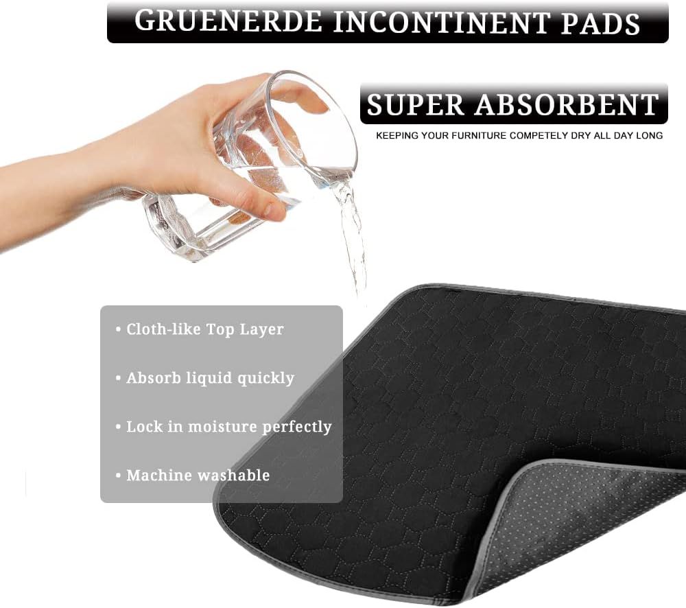 Ultra Absorbent Incontinence Chair Pads Waterproof Washable Seat Protector Pads for Wheelchair Sofa Armchair for Adults Senior 21x22in Black