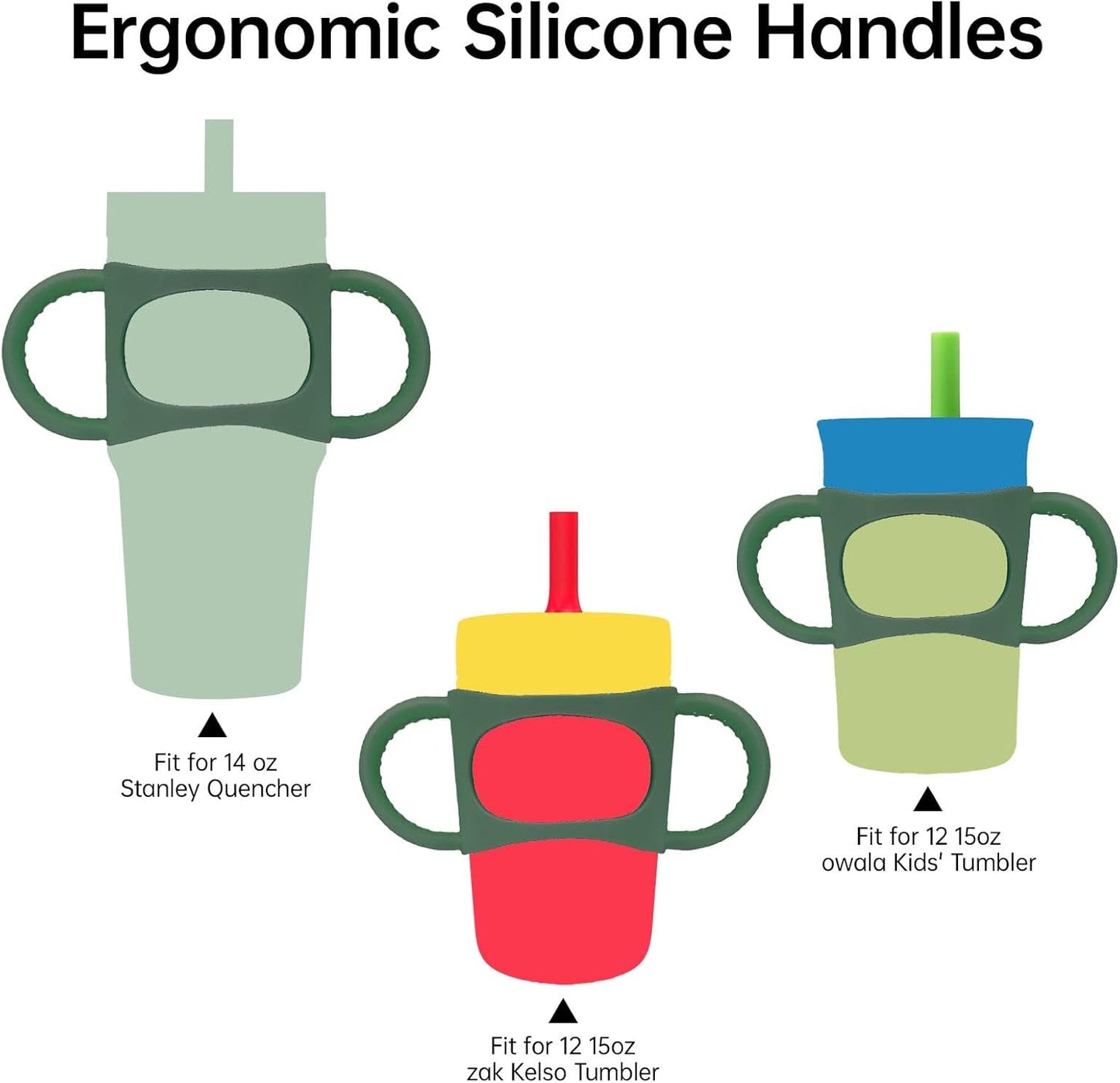 NiHome Tumbler Grip Compatible with 14oz Stanley Quencher, Fit for 12 15oz Zak Owala kids Cups Accessories Handle, Silicone Dual-Handle Tumbler Handles for Home Travel Outdoors Daily Use (2PCS,Green)