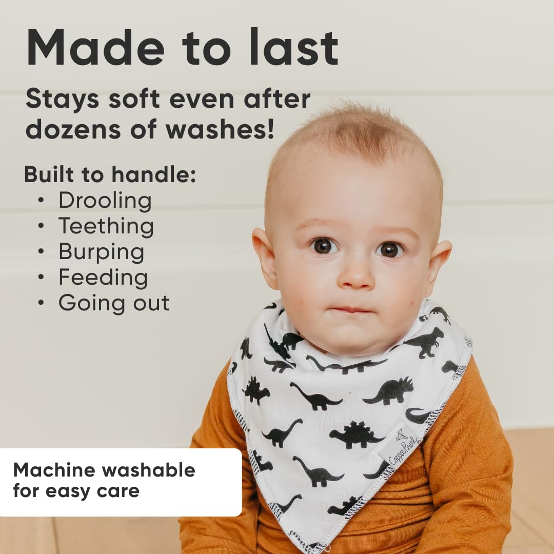 Copper Pearl 4 Pack Soft Cotton Baby Bibs for Drooling and Teething, Absorbent Drool Bibs for Baby Boy, Adjustable to Fit Newborns to Toddlers, Tons of Styles (Wild Set)
