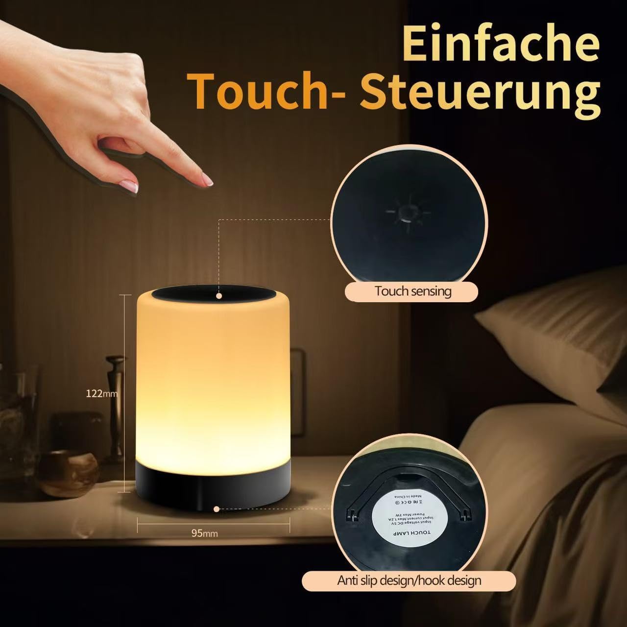 OORUN Touch Bedside Table Lamp,13 RGB Colors & 5 Brightness, USB Rechargeable Desk Lamp, Remote Control Dimmable Light with RGB Color Changing,Portable Lamp for Baby (Black)