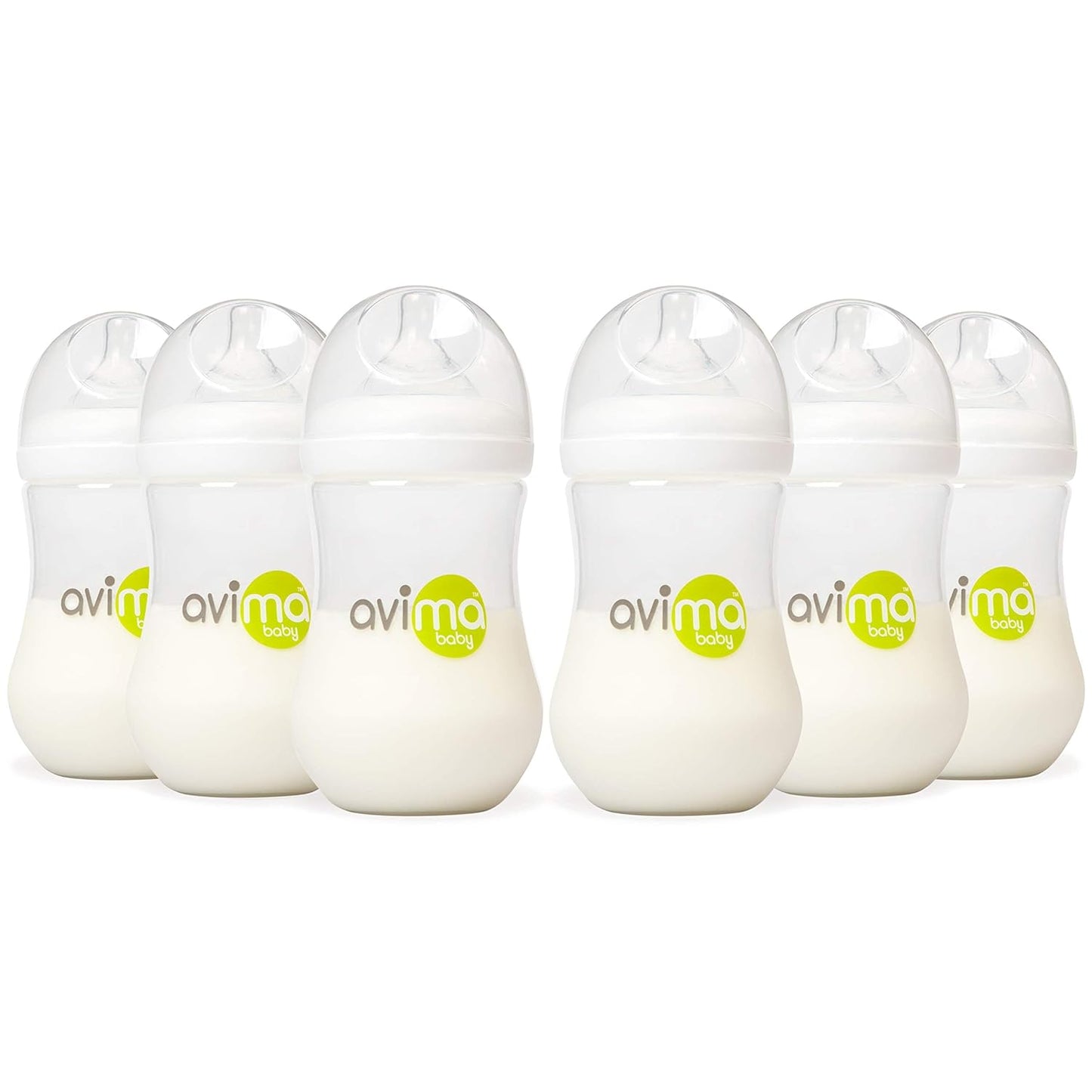 Avima Baby 9 oz Anti Colic Baby Bottles for Breastfed Babies - Medium Flow Nipples, Wide Neck Bottles, BPA Free - 3-6 Months, Stage 2 (Set of 6)
