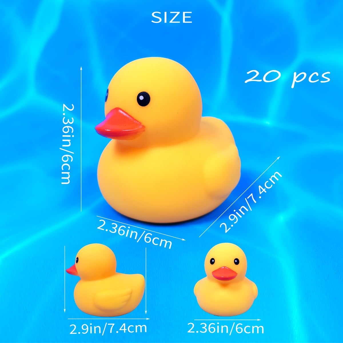 Waterproof No Squeak No Hole No Bebe Noise 20 Pcs 3 Inch Rubber Funny Yellow Ducky Duck Bath Pool Toy Without Hole for Kid Shower Bathtub Toy Birthday Party Decor Cake Topper in Bulk