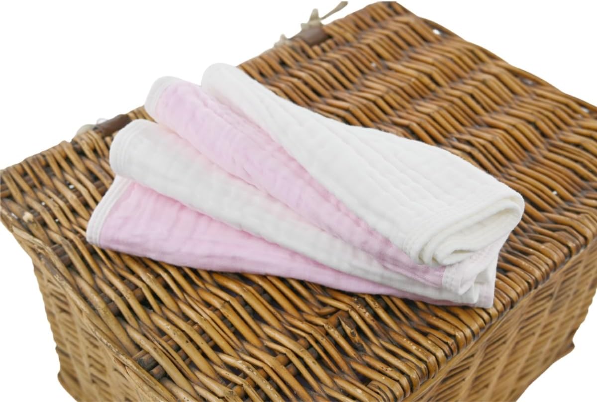 Synrroe Burp Cloths Large, Muslin Burp Cloths for Baby Girls and Boys, Pack of 4 Extra Absorbent and Soft Muslin, 6 Layers 20 by 10 Inches 100% Cotton (Pink-White 4 Pack)