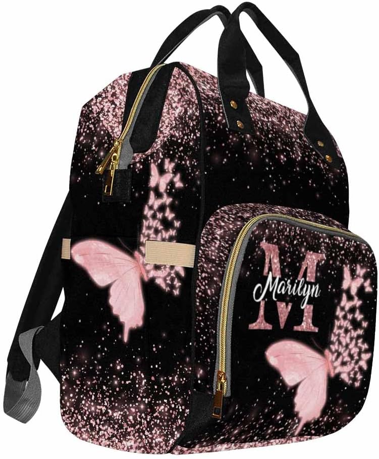 Custom Baby Bag For Mothers Day Gift Shoulders Bag Nappy Daypack Baby Bags Fors Customized Personalized Name Bag Nappy Backpack Waterproof Mommy Bag, Neon Butterfly