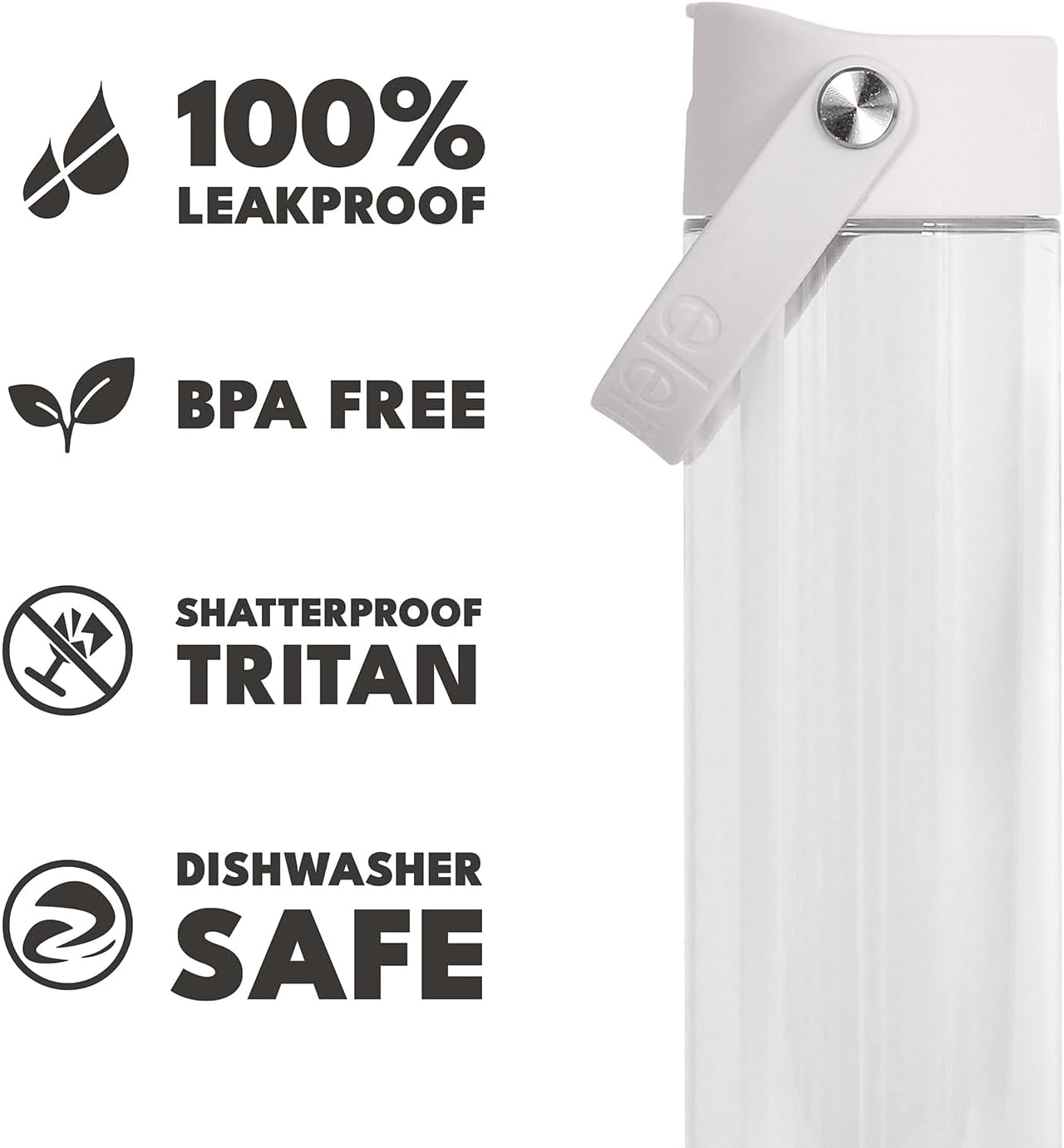 Elemental Splash Water Bottle with Straw - BPA-Free Tritan Plastic Reusable Water Bottle with Strap - Ideal for Travel, Gym and Sports - Leak Proof when Spout is Closed - 26oz - Clear