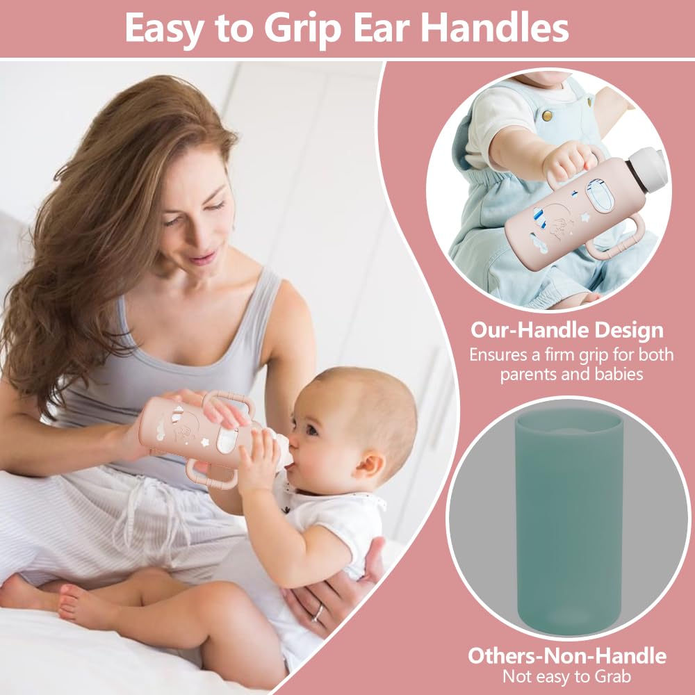 4 Pack Silicone Sleeves for Dr. Brown's Glass Bottles - Drop Protection Bottle Sleeves,Compatible with Dr. Brown's Newborn Glass Bottles,with Silicone Handles,8 oz
