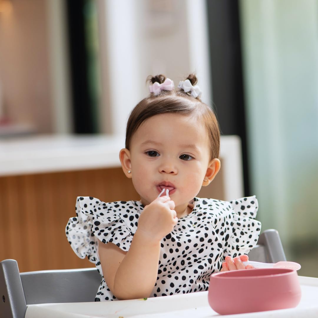 NumNum Baby Bowl & 2 Pack GOOtensils Baby Spoons, Suction Bowls for Baby 4+ Months, Extra Strong Non-Slip Suction, 100% Food-Grade Silicone, BPA-Free, Microwave & Dishwasher Safe (Mauve)