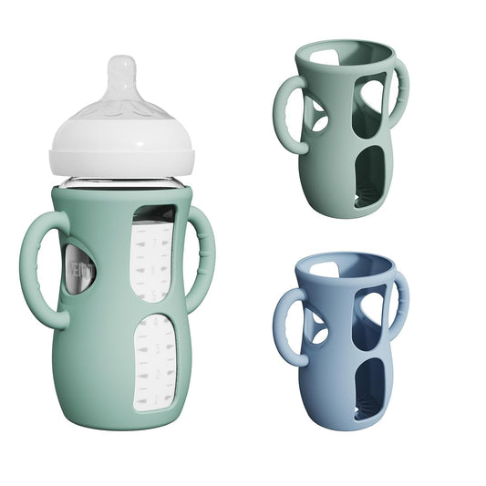 2 Pack Silicone Sleeves for Avent Natural Glass Bottles, Anti Breakage Baby Bottle Protector with Easy-Grip Handle, Compatible Philips Avent Glass Natural Bottle 8 oz, Not for Infant Use