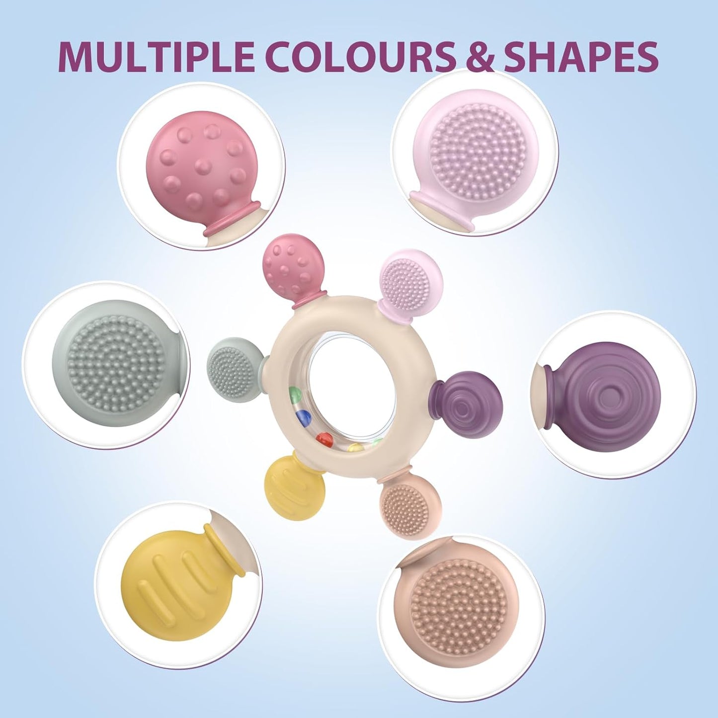 akolik Teething Toys for Babies, Baby Teethers Toy Teething Ring Silicone, Grasping Teething Toy, BPA Free Teething Newborn Accessories for Baby 0 3 6 9 12 18 Months (Ringer Pink)