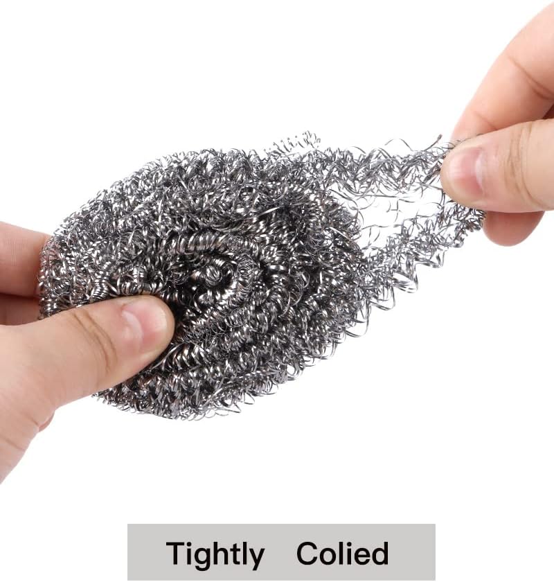 12Pcs Steel Wool Scrubber Pads for Cleaning Dishes, Pans, Pots, Ovens, Grills, Sinks - Stainless Steel Scrubbers for Kitchen, 12 Pack