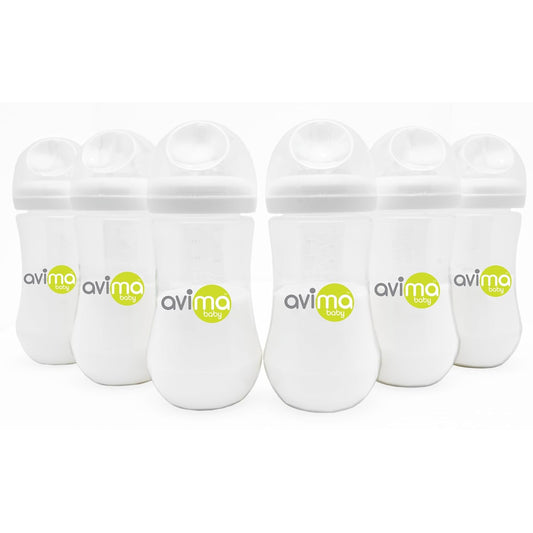 Avima Baby 12 oz Anti Colic Baby Bottles for Breastfed Babies - Fast Flow Nipples, Wide Neck Bottle, BPA Free - 9-12 Months, Stage 3 (Set of 6)