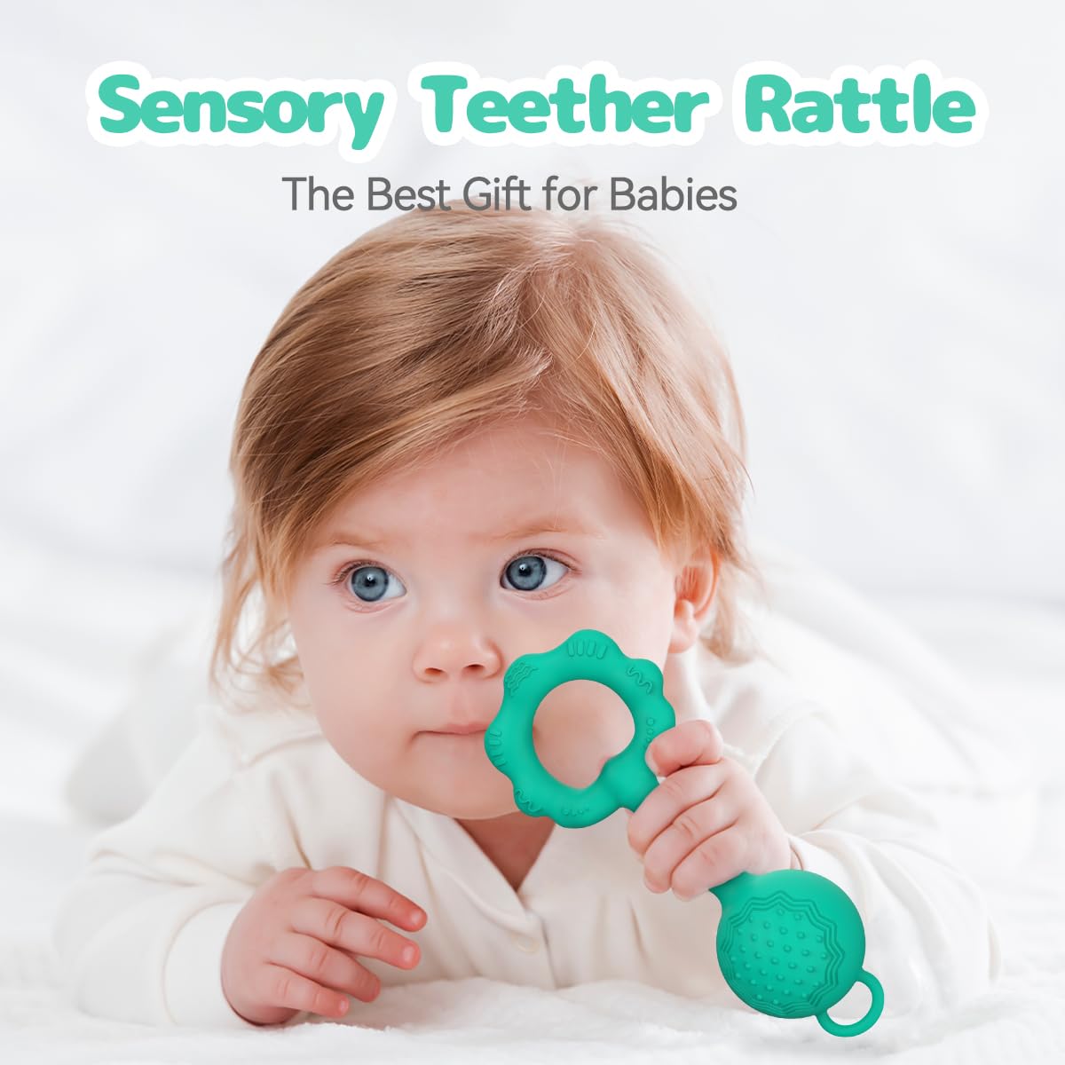 Teething Toys for Babies 0-6 Months, Baby Rattles 6 to 12 Months, 2-in-1 Rattle and Teether Toy for Soothing Sore Gums and Keeps Little Ones Entertained, Food Grade Silicone, Spearmint