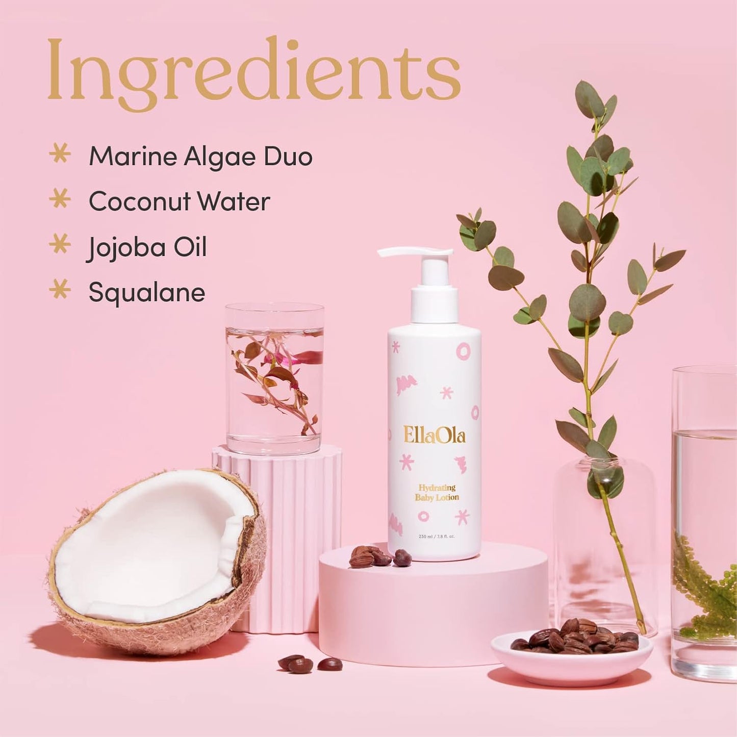 ELLAOLA Soothing Baby Lotion for Dry, Eczema Prone & Sensitive Skin with Jojoba Oil + Squalane - Moisturizing, Nourishing Lotion for Newborns, Babies & Kids, Fragrance Free | 7.8 fl. oz.