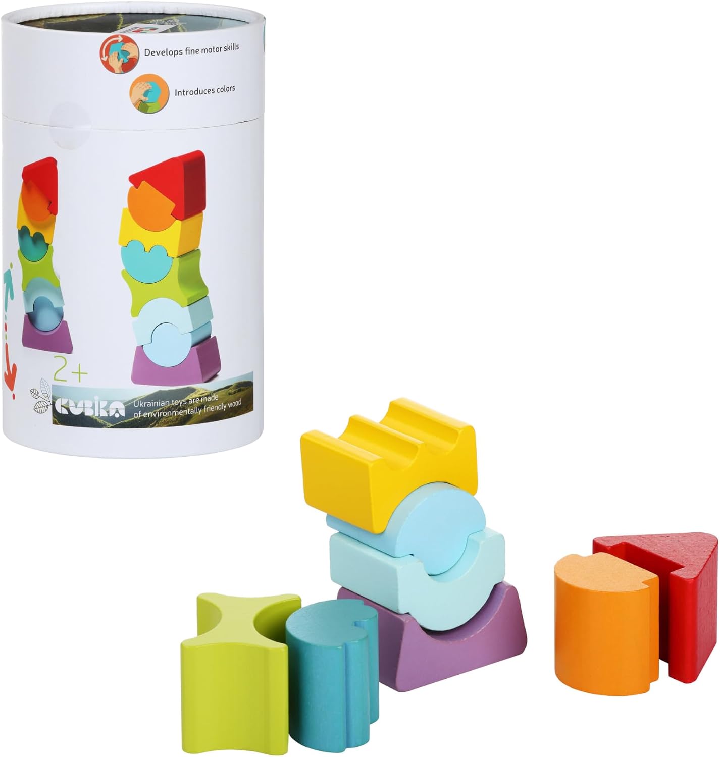 CUBIKA Flexible Tower Wooden Toy– Montessori Puzzle for Toddlers Ages 3+– Size and Shape Sorting Kids Stacking Toy– FSC-Certified Wood, German Water-Based Paints, Travel-Friendly