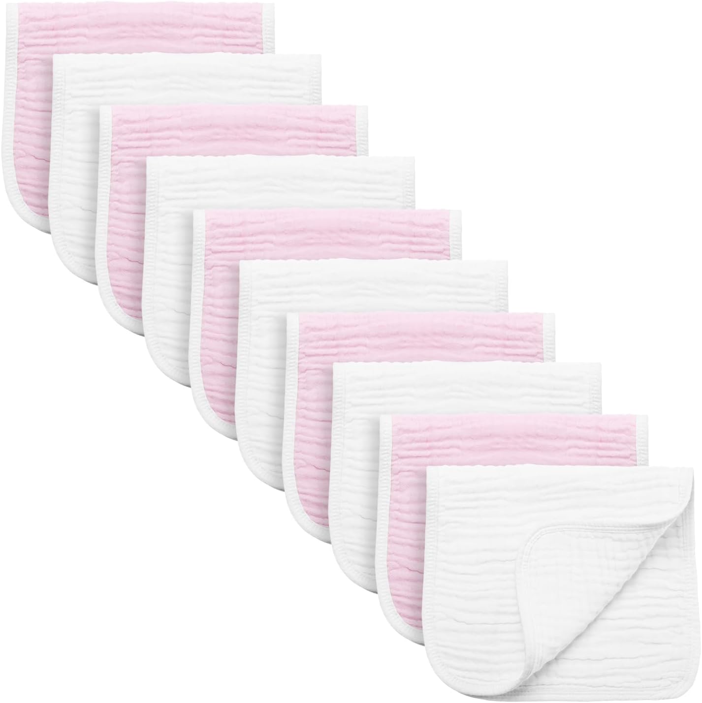 Synrroe Burp Cloths Large, Muslin Burp Cloths for Baby Girls and Boys, Pack of 10 Extra Absorbent and Soft Muslin, 6 Layers 20 by 10 Inches 100% Cotton (Pink-White 10 Pack)