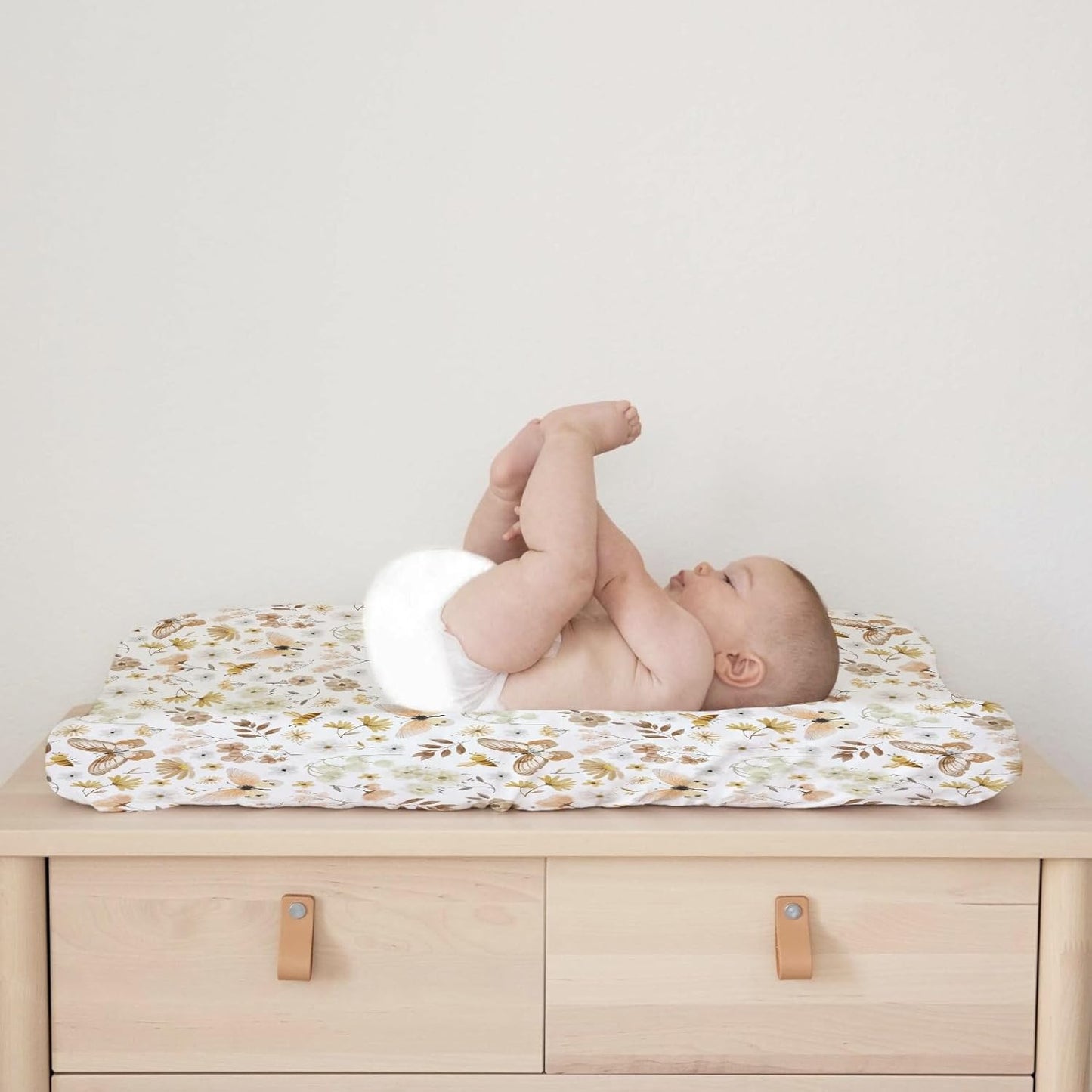 Vintage Butterflies Boho Wildflowers Baby Changing Pad Covers for Boy Girl 32''x16'' Watercolor Bees Butterflies Spring Floral Fitted Diaper Change Table Mats Soft Breathable Cradle & Bassinet Sheets