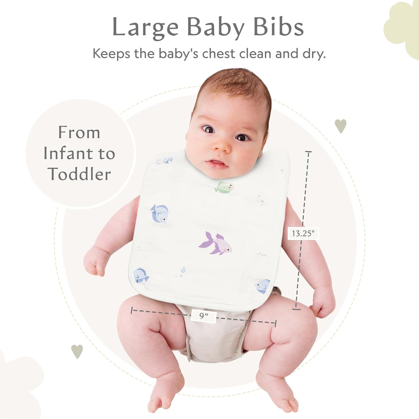 Bamboo Little Baby Bibs (Pack of 2) - Bibs with Adjustable Snaps- Absorbent Terry Backing