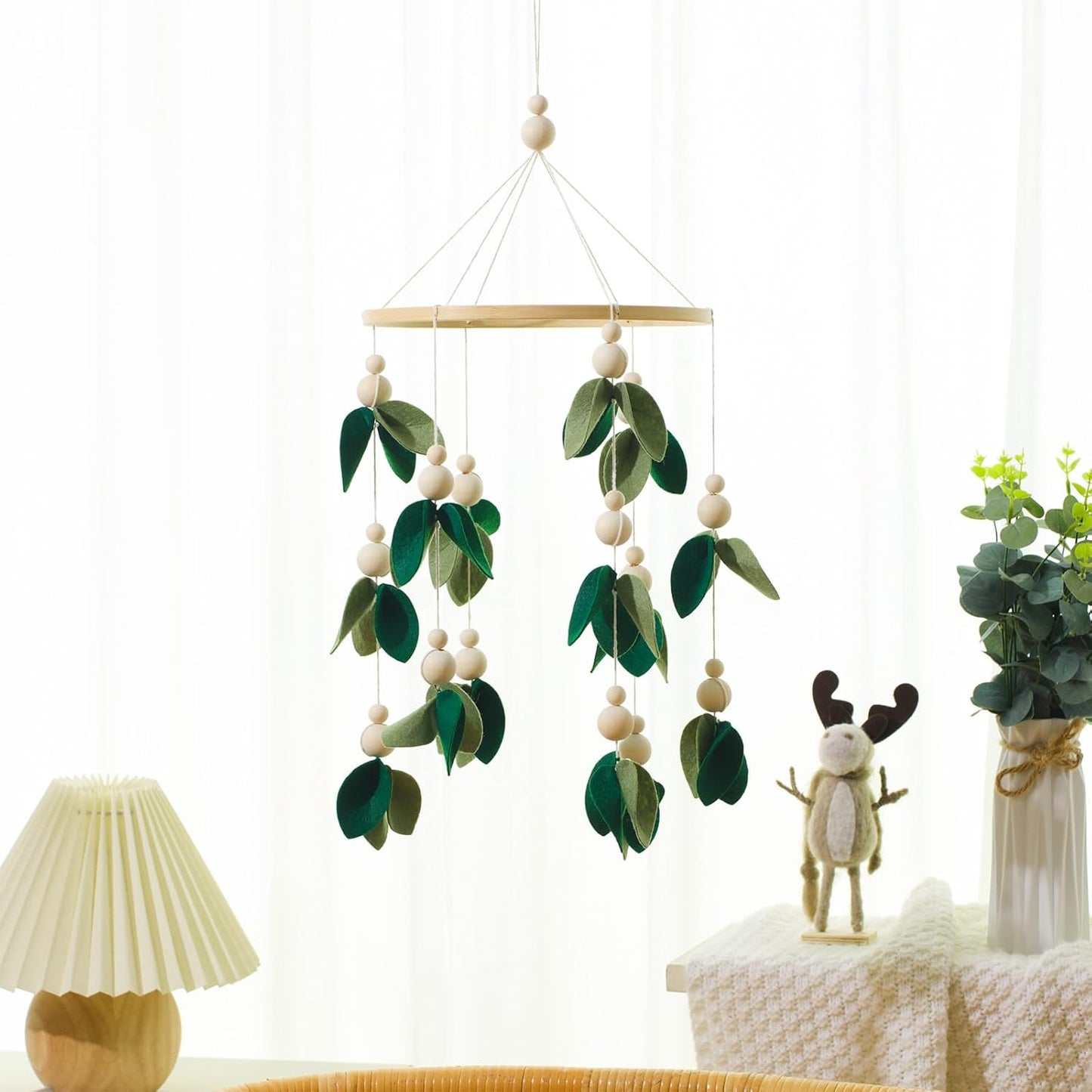 Wenqik Baby Crib Mobile for Nursery Green Leaf Dragon Mobile Crib Forest Green Forest Baby Shower Gift for Boys and Girls(Leaf)