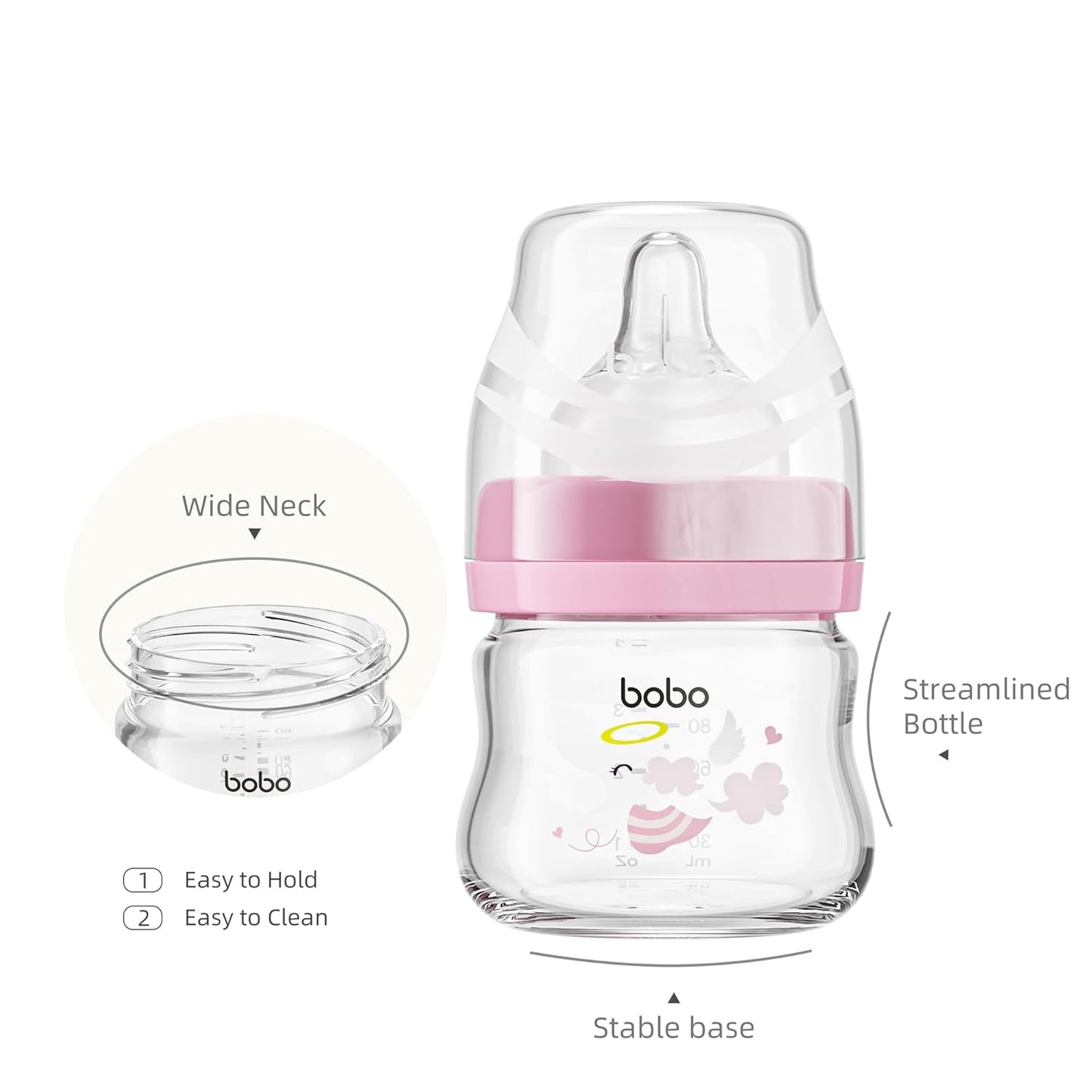YOHKOH Glass Baby Bottles with Slow Flow Nipple, Newborn Anti-Colic Baby Bottles for 0+ Months, Wide Neck Feeding Bottle, Clear (Multicolour, 2.7oz (Pack of 2))