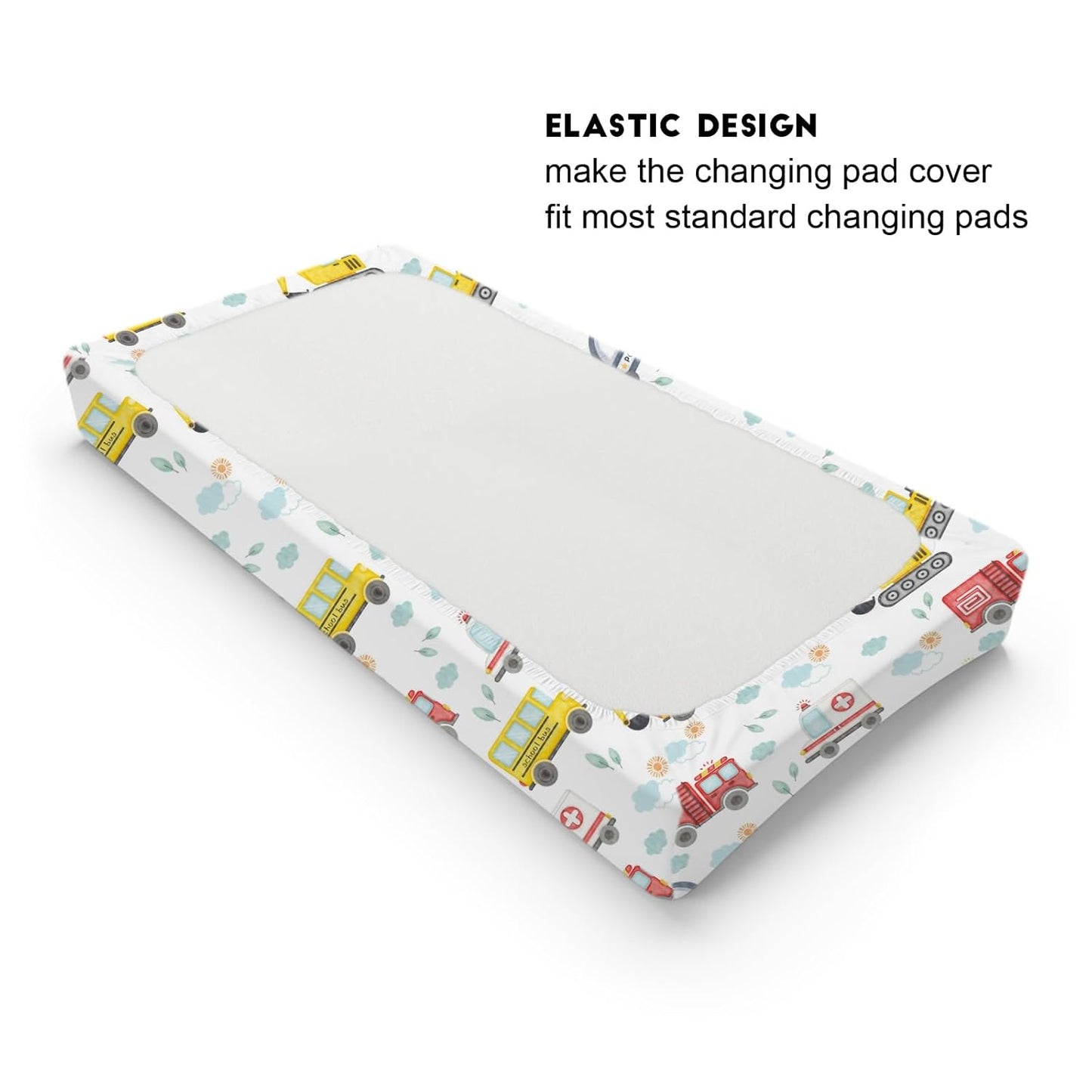 Watercolor Cars Changing Pad Covers Cute Transport Vechile Sun Clouds Leaves Fitted Baby Change Table Sheets for Boys Girls Cartoon Cars Soft Stretchy Fitted Changing Table Mats Sheets 32''x16''