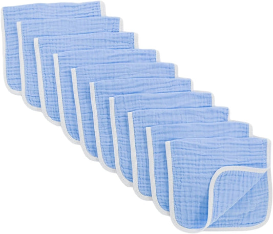 Synrroe Burp Cloths Large, Muslin Burp Cloths for Baby Girls and Boys, Pack of 10 Extra Absorbent and Soft Muslin, 6 Layers 20 by 10 Inches 100% Cotton (Blue 10 Pack)