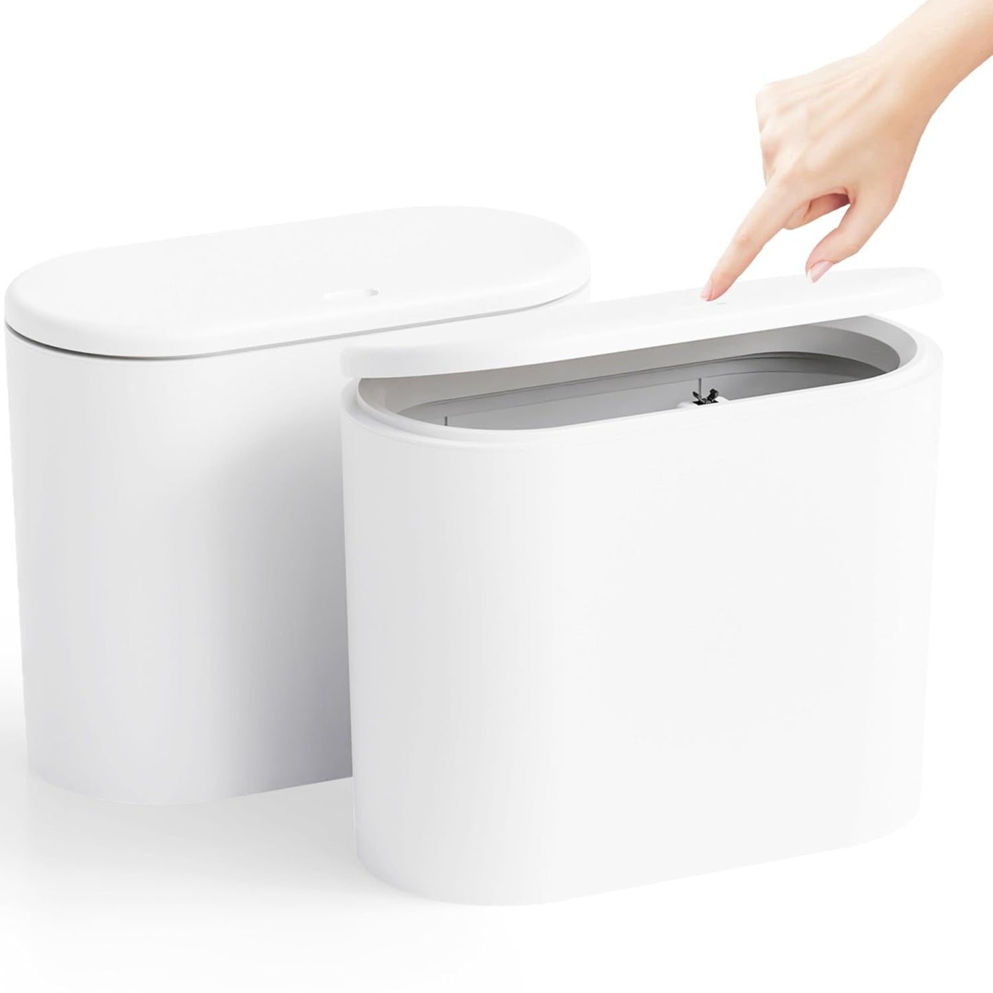 Yieach 12 L Bathroom Trash Can With Lid,2 Pack 3.17 Gallon Slim Pet/Dog Proof Trashcan and Skinny Small Covered Trash Can for Kitchen,Office,RV,Bedroom and Dorm,Plastic Covered Wastebasket,Garbage Can