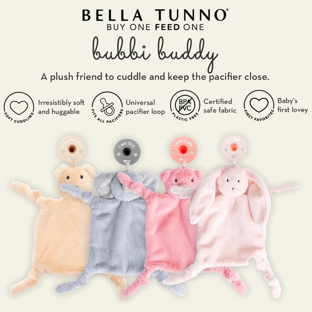 Pacifier Holder with Detachable Pacifier by Bella Tunno, Soft Animal Lovey Snuggle Toy Attaches to Teethers, Baby Gift for Newborn Boys and Girls, Babies 0+ Months, Elephant