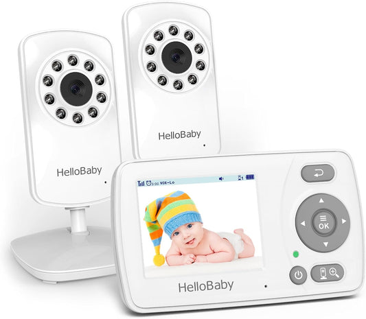 HelloBaby Monitor with 2 Cameras, 2.4'' Portable Travel Screen Baby Monitor No WiFi, 1000ft Long Range Video Baby Monitor, Night Vision, VOX Mode-Power Saving, Baby Safety Camera,for Baby/Pet/Elder