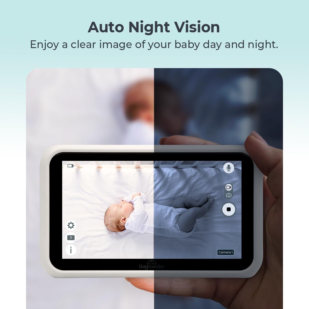 Tiny Traveler 5” HD Touch Screen Baby Car Monitor – Hackproof, No WiFi Baby Camera for Travel Home – Rear-Facing Car Seat Monitor with Night Vision Headrest or Clamp Mount Baby Reminder Alert White