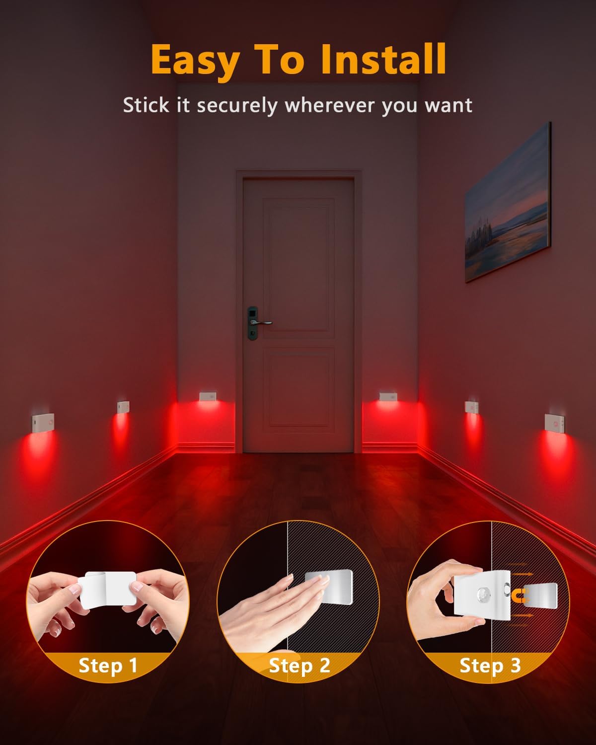 WILLED Stair Lights Indoor RGB & Warm White,Rechargeable Motion Sensor Night Light,Wireless Motion Sensor Lights Indoor for Stair,Bathroom,Hallway,Kitchen,Closet,Cabinet,Bedroom,Kids' Room