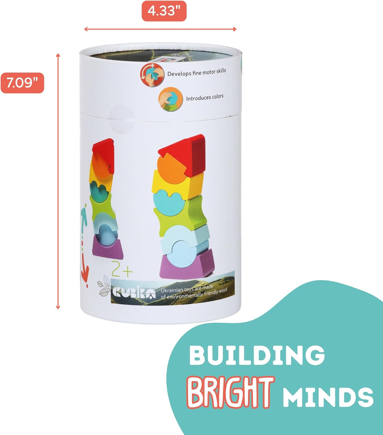 CUBIKA Flexible Tower Wooden Toy– Montessori Puzzle for Toddlers Ages 3+– Size and Shape Sorting Kids Stacking Toy– FSC-Certified Wood, German Water-Based Paints, Travel-Friendly